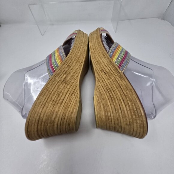 ITALIAN SHOEMAKERS Womens 10 Made In Italy Rainbow Wedge Sandals Slip On Stretch - Picture 7 of 11